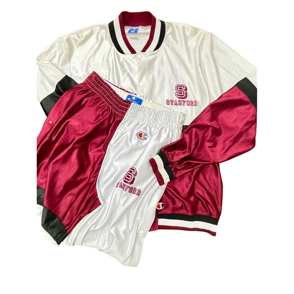 Vintage 90s CHAMPION‎ Stanford Basketball Set Warmup Track Suit Tear Away Sz L